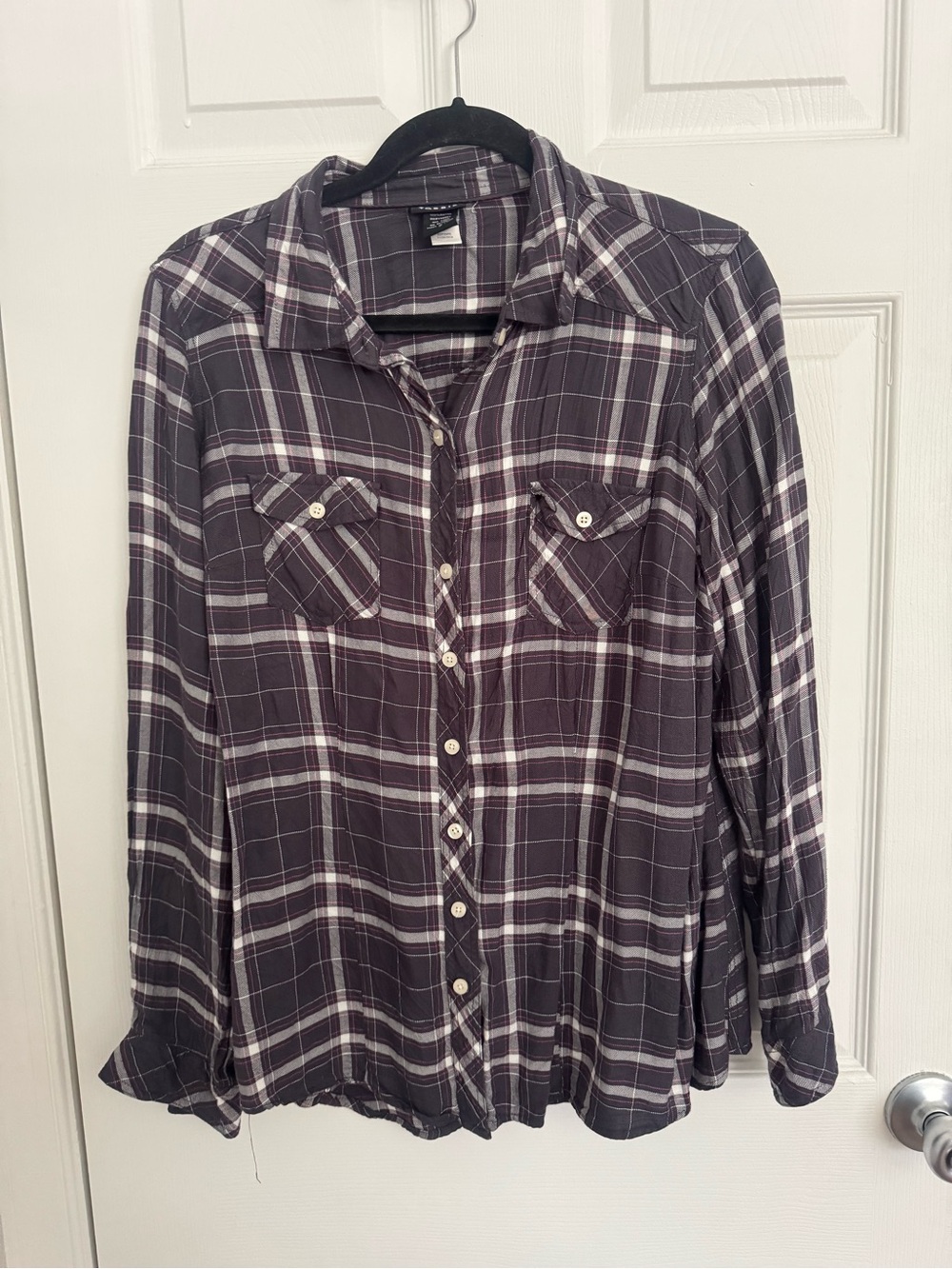 Torrid Super Soft Gray, White and Pink Plaid Button-Up Shirt